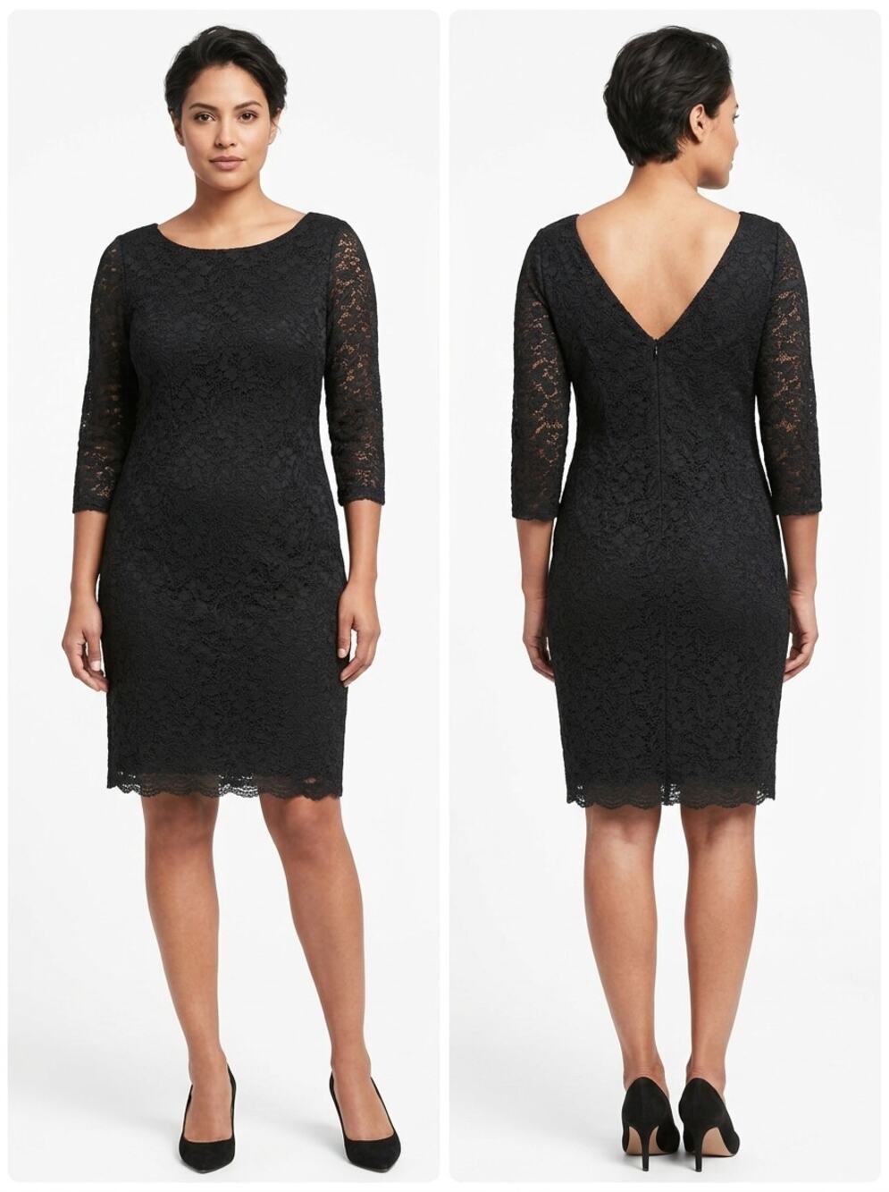 Banana Republic Black Floral Lace 3/4 Sleeve Sheath Dress Women Size 12